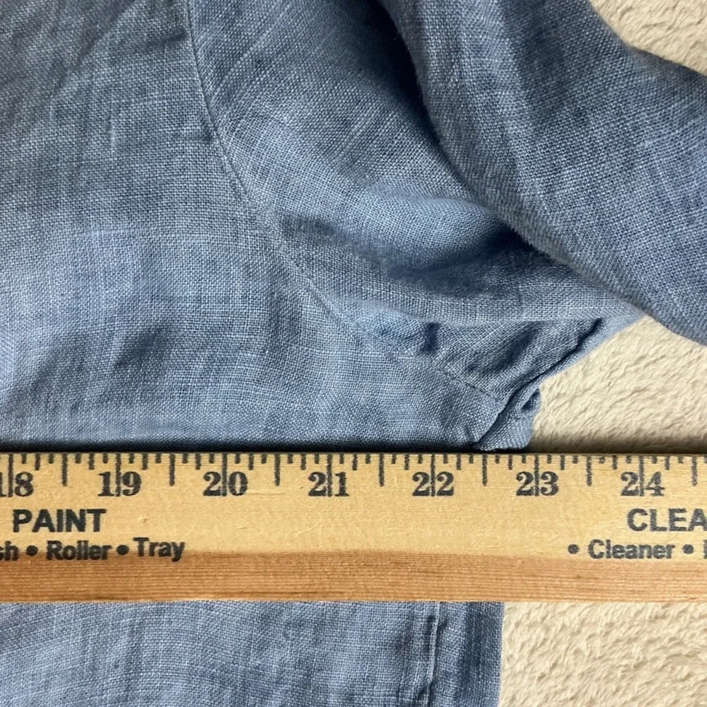 Esthhr Greece Linen Button Down Shirt  Large Blue Long Sleeve Made in Greece
